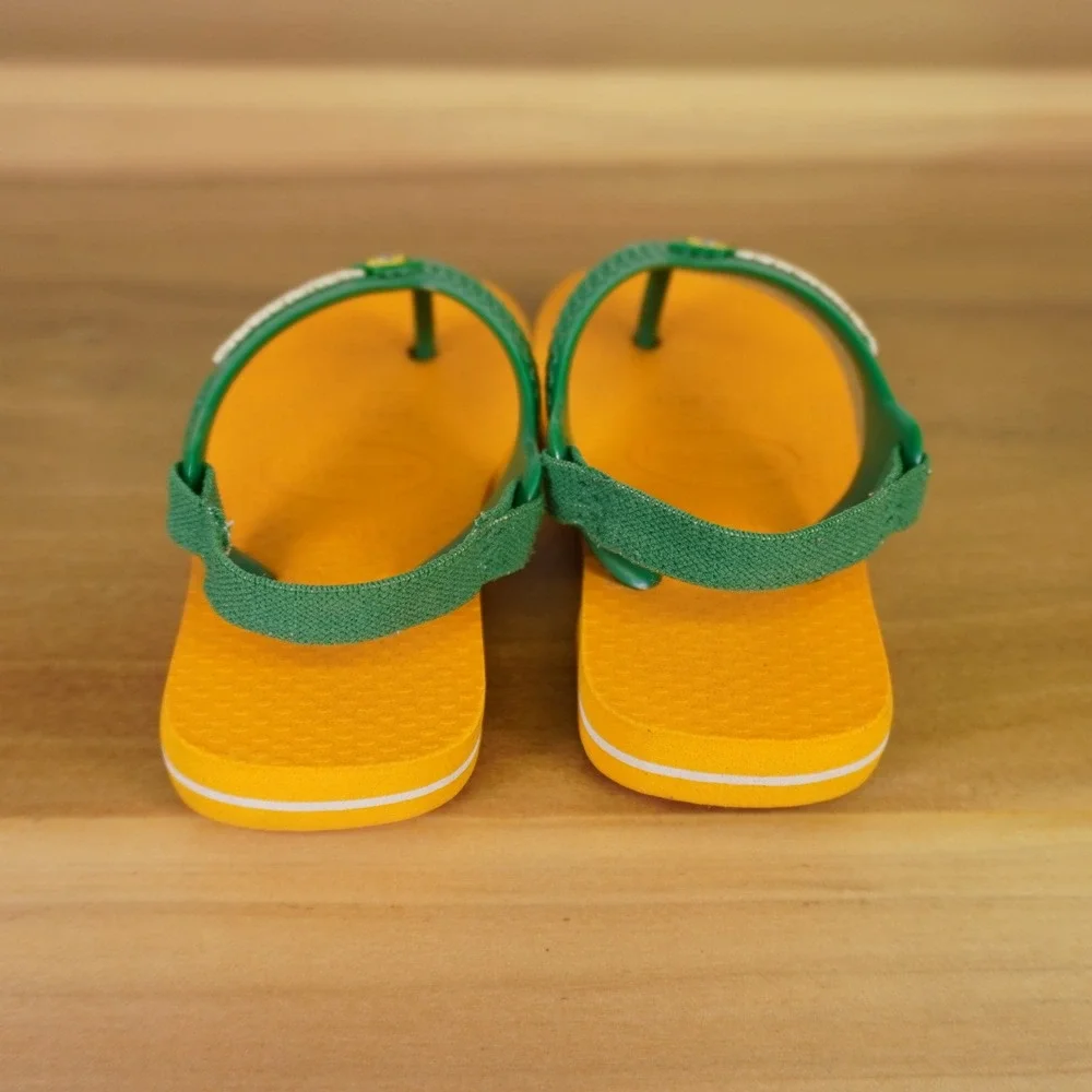 Havaianas Flip Flops Kids 6C Yellow Green Brasil Logo Elastic Backstrap Sandals